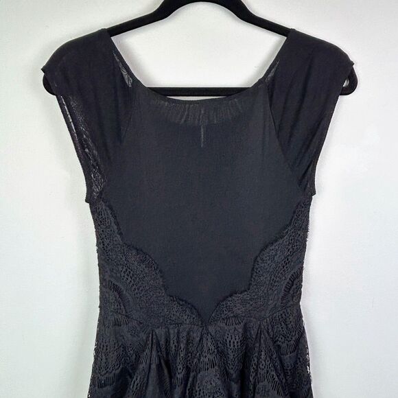Free People Sheer Lace Mini Dress Black Tiered Flowy Ruffles Whimsigoth sz S - Picture 7 of 15